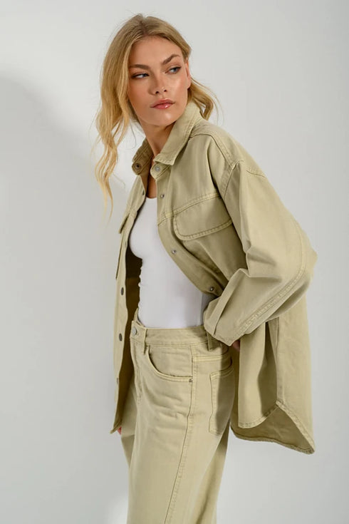 PINK WOMEN DENIM OVERSIZED SHIRT - SAND